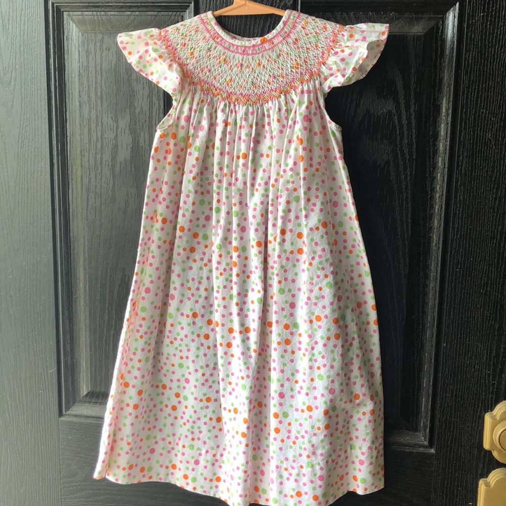 Girls Strasburg smocked Summer Dots Dress Sz 4Y